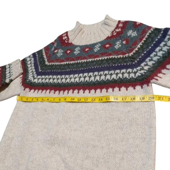 Moda International Mock Neck Fair Isle Tunic Sweater Small Cream Oatmeal Red - Picture 7 of 7